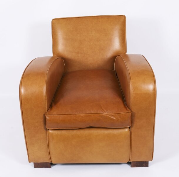 Bespoke English Handmade Art Deco Leather Arm Chair  Bruciato Colour | Ref. no. A5186a | Regent Antiques