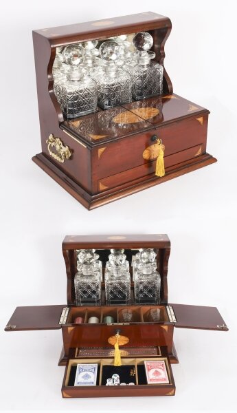 Antique Satin Wood Inlaid Three Cut Crystal Decanter Tantalus & Games 19th C | Ref. no. A5192 | Regent Antiques