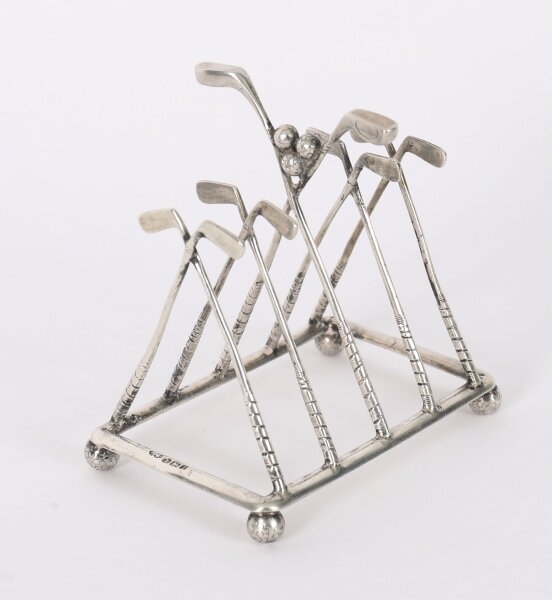 Antique Sterling Silver Letter Toast Rack Crossed Golf Clubs Birmingham 1908 | Ref. no. A5218 | Regent Antiques