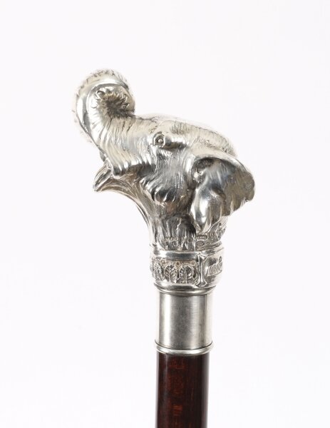 Antique Sterling Silver Elephant Walking Cane Stick 19th C 94cm/37inches | Ref. no. A5219 | Regent Antiques