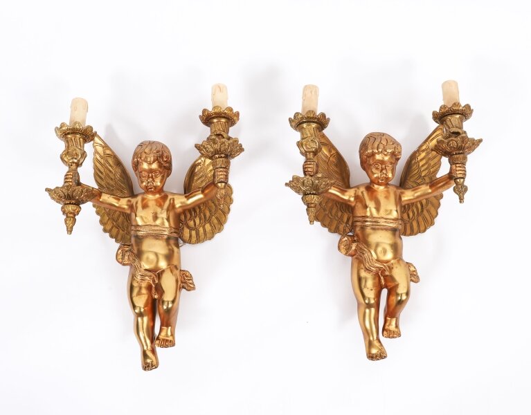 Antique Pair Italian Two Branch Cherub Ormolu Wall Lights C1880 19th C | Ref. no. A5223a | Regent Antiques