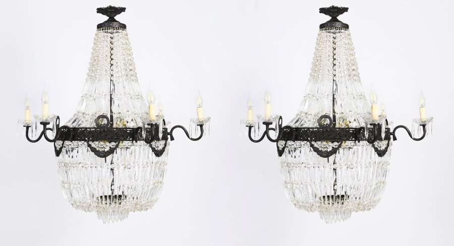 Antique Pair Louis Revival 14 light Ballroom Cut Crystal Tent Chandeliers c1920 | Ref. no. A5228 | Regent Antiques