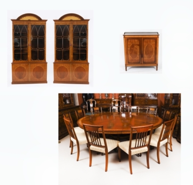 Vintage Dining Suite Jupe Table 12 Chairs 2 Bookcases & Chiffonier Harrods 20thC | Ref. no. A5229X | Regent Antiques