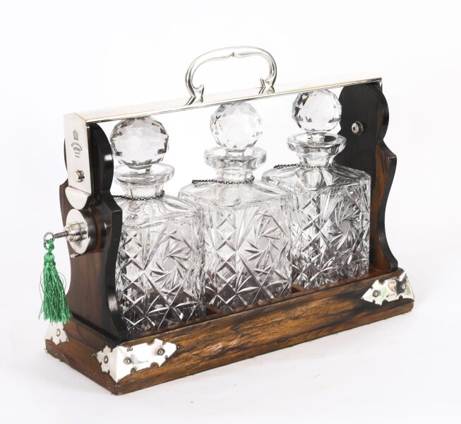 Antique Betjemann’s Coromandel 3 Crystal Decanter Tantalus Silver Hallmarks 1907 | Ref. no. A5259 | Regent Antiques