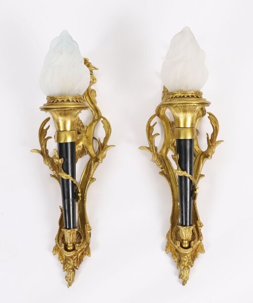 Antique Pair Rococo Revival Ormolu & Glass Flaming Torch Wall lights c.1900 | Ref. no. A5263 | Regent Antiques