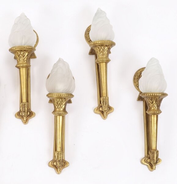 Antique Set of 4 Neo-Classical Ormolu & Glass Flaming Torch Wall Lights c.1920 | Ref. no. A5265 | Regent Antiques