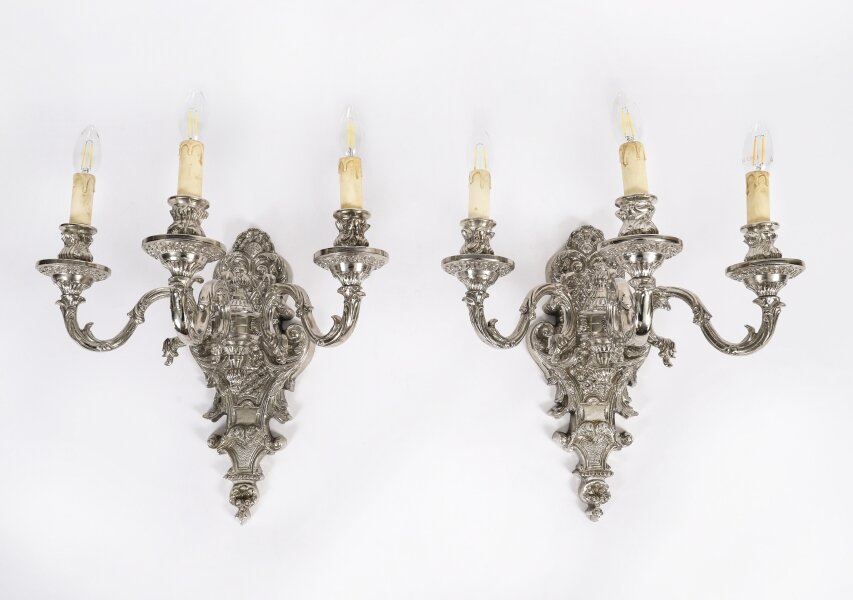 Antique Pair French Silver Plated Wall Lights Appliques Circa 1900 | Ref. no. A5267a | Regent Antiques