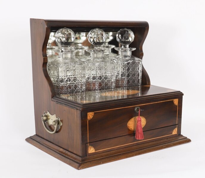 Antique Three Cut Crystal Decanter Inlaid Mahogany Tantalus & Games 19th C | Ref. no. A5292 | Regent Antiques