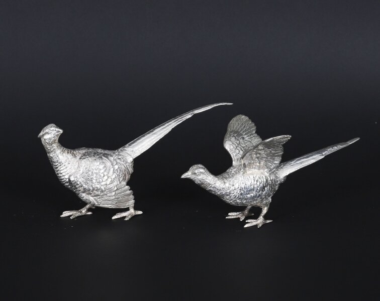 Vintage Pair Sterling Silver Pheasants Edward Barnard & Sons London 1971 | Ref. no. A5293 | Regent Antiques