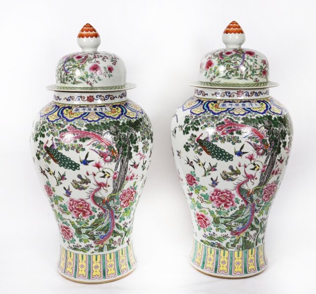 Vintage  Pair 5ft Hand Enamelled Famille Noire Chinese Temple Vases Mid 20th | Ref. no. A5315 | Regent Antiques
