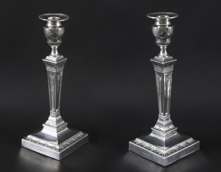 Antique Pair Silver Plated Neo Classical Candlesticks Walker & Hall 19th C | Ref. no. A5333 | Regent Antiques