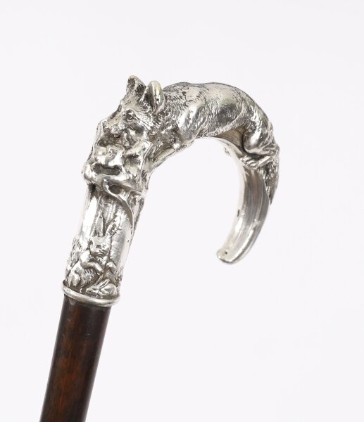 Antique Silver Fox & Hare Handled Walking Stick Cane 19th C  92cm /36 inches | Ref. no. A5350 | Regent Antiques