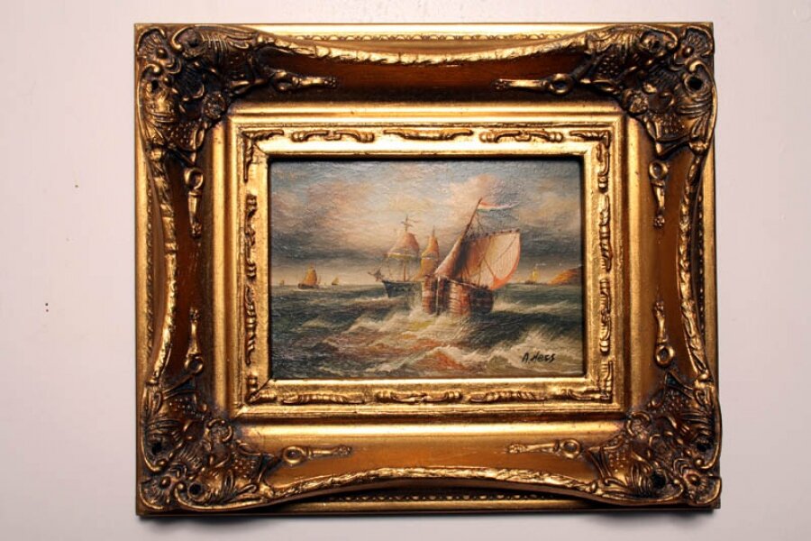 Superb Oil Painting Sailing Ship Storm Giltwood Frame | Ref. no. P0063 | Regent Antiques