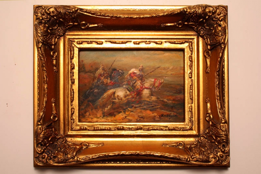 Oil Painting Arab Bedouin Horsemen giltwood frame | Ref. no. P0072 | Regent Antiques