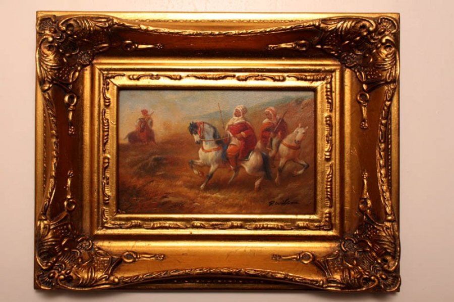 Oil Painting Arab Bedouin Horsemen giltwood frame | Ref. no. P0074 | Regent Antiques
