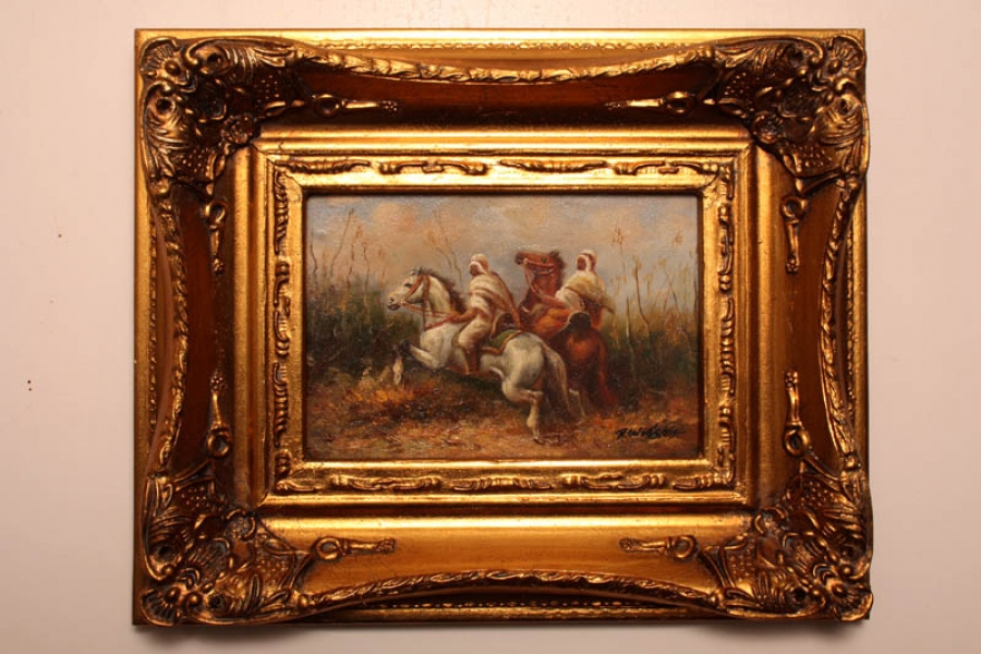 Oil Painting Arab Bedouin Horsemen giltwood frame | Ref. no. P0075 | Regent Antiques