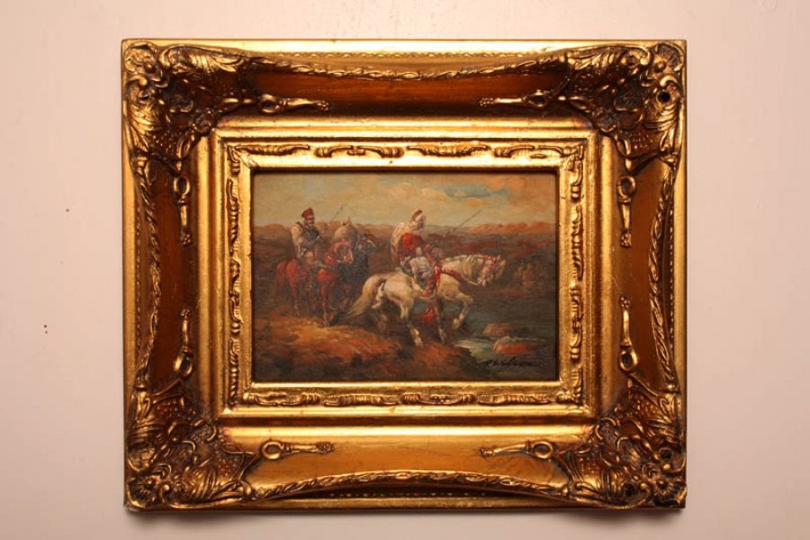 Oil Painting Arab Bedouin Horsemen Giltwood Frame | Ref. no. P0077 | Regent Antiques