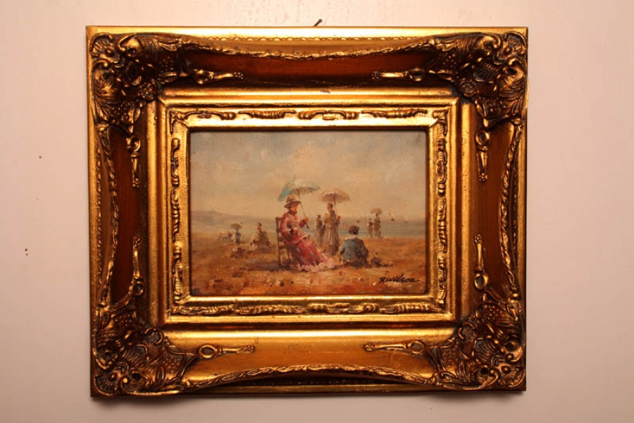 Oil Painting Impressionist Beach Scene Giltwood Frame | Ref. no. P0091 | Regent Antiques