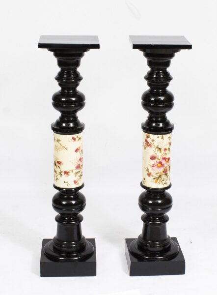 Antique Pair Large Ebonised and Porcelain Pedestals C1880 | Ref. no. P084 | Regent Antiques