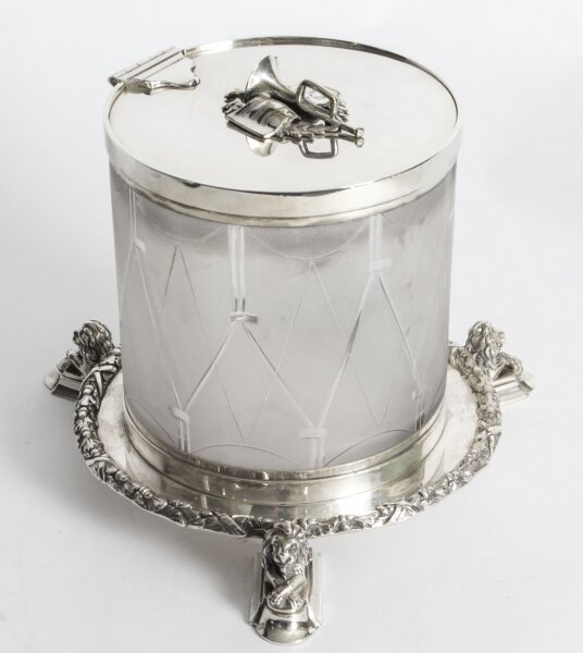 Antique silver plate and cut glass drum biscuit box 19th Century Antique silver plate and cut glass drum biscuit box 19th Century | Ref. no. X0016 | Regent Antiques