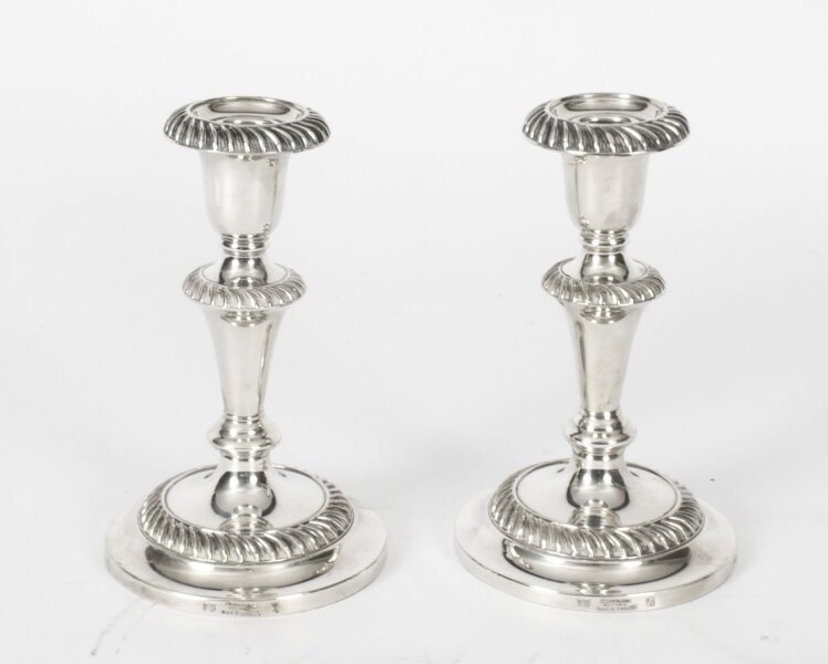 Antique Pair Silver Plate Candlesticks by Sydney Latimer C1910 | Ref. no. X0027 | Regent Antiques