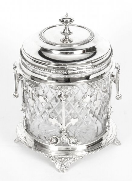 Antique  Silver Plate and Cut Glass Drum Biscuit Box 19th Century | Ref. no. X0060 | Regent Antiques
