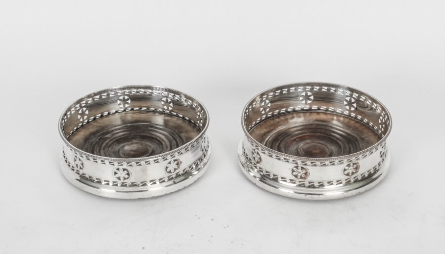 Antique Pair Old Victorian Silver Plated Wine Coasters C1860 19th Century | Ref. no. X0091 | Regent Antiques