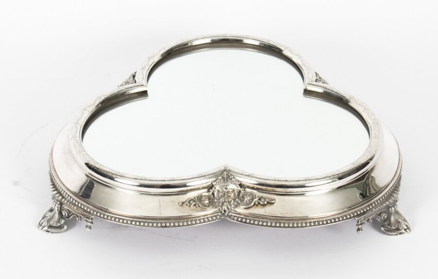 Antique Victorian Silver Plated Mirrored Top Clover  Cake Stand 19th C | Ref. no. X0104 | Regent Antiques