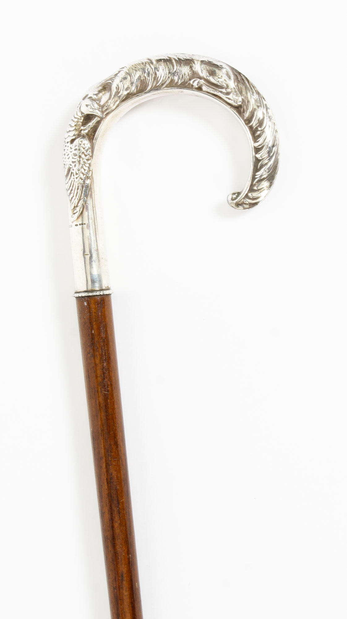 Silver handle walking stick depicting a crescent moon, France 1900.