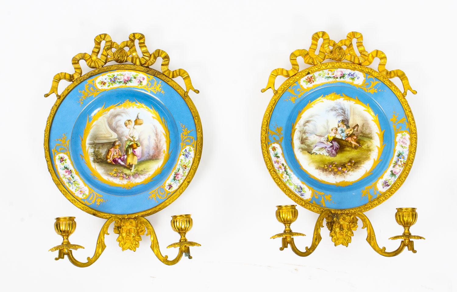 Regent Antiques - Lighting - Wall Lights - Antique Pair Ormolu & Sevres Porcelain Two Branch ...