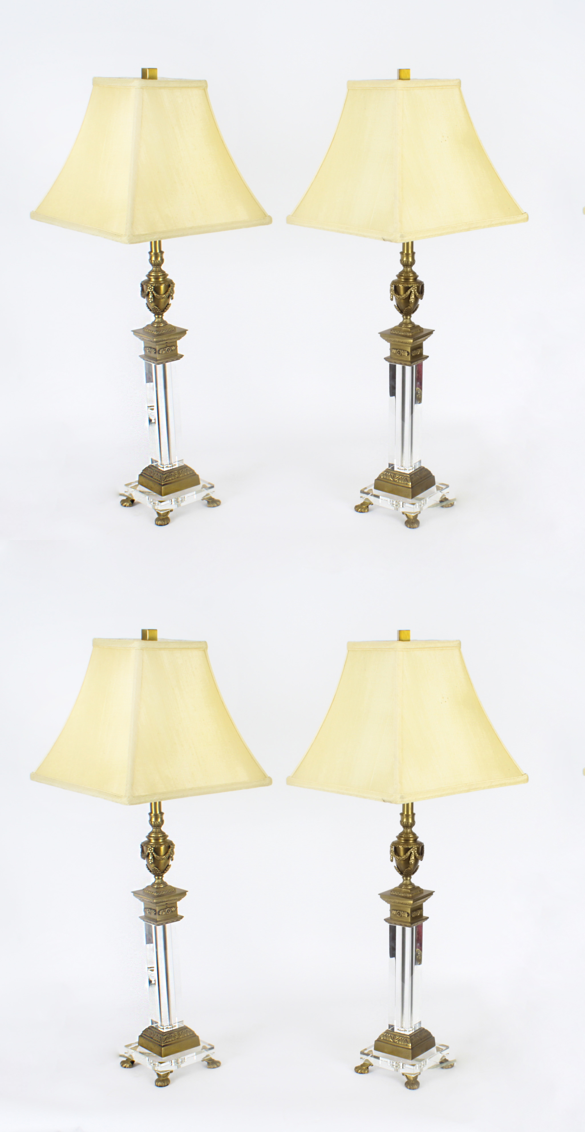 Vintage Set of 4 Corinthian Column Ormolu Glass Table Lamps Mid 20th Century