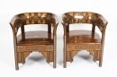 Antique Pair Syrian Parquetry Inlaid Armchairs 19th C
