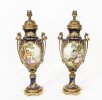Antique Pair Large French Cobalt Blue Sevres Style Vases Lamps 19th C
