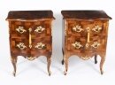 Antique Pair Italian Burr Walnut Serpentine Bedside Chests 19th C