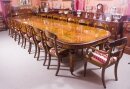 Vintage Marquetry Burr Walnut Extending Dining Table & 18 Chairs 20th C