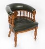 Antique Edwardian Tub Desk Armchair Green Leather Upholstered Circa 1910