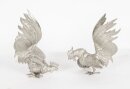 Antique Pair Italian Silver Plated Fighting Cockerels 20th C