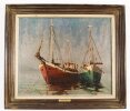 Vintage Oil Painting of Fishing Boats by Harold Edward Collin 1936 1973 