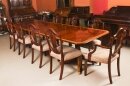 Vintage Twin Pillar Mahogany Dining Table and 10 Chairs 20th C