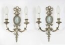Antique Pair Silver Plated Jasperware two branch wall lights sconces