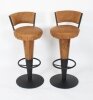Antique Pair Walnut and Tan Leather Art Deco Bar Stools 20th Century