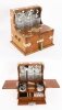 Antique 3 Decanter Golden Oak Tantalus Dry Bar Games Compendium 19th C